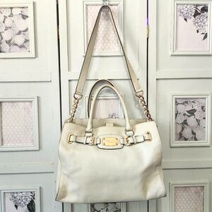 Michael Kors Hamilton Ivory Pebbled Leather Satchel Handbag  Purse Shoulder Tote